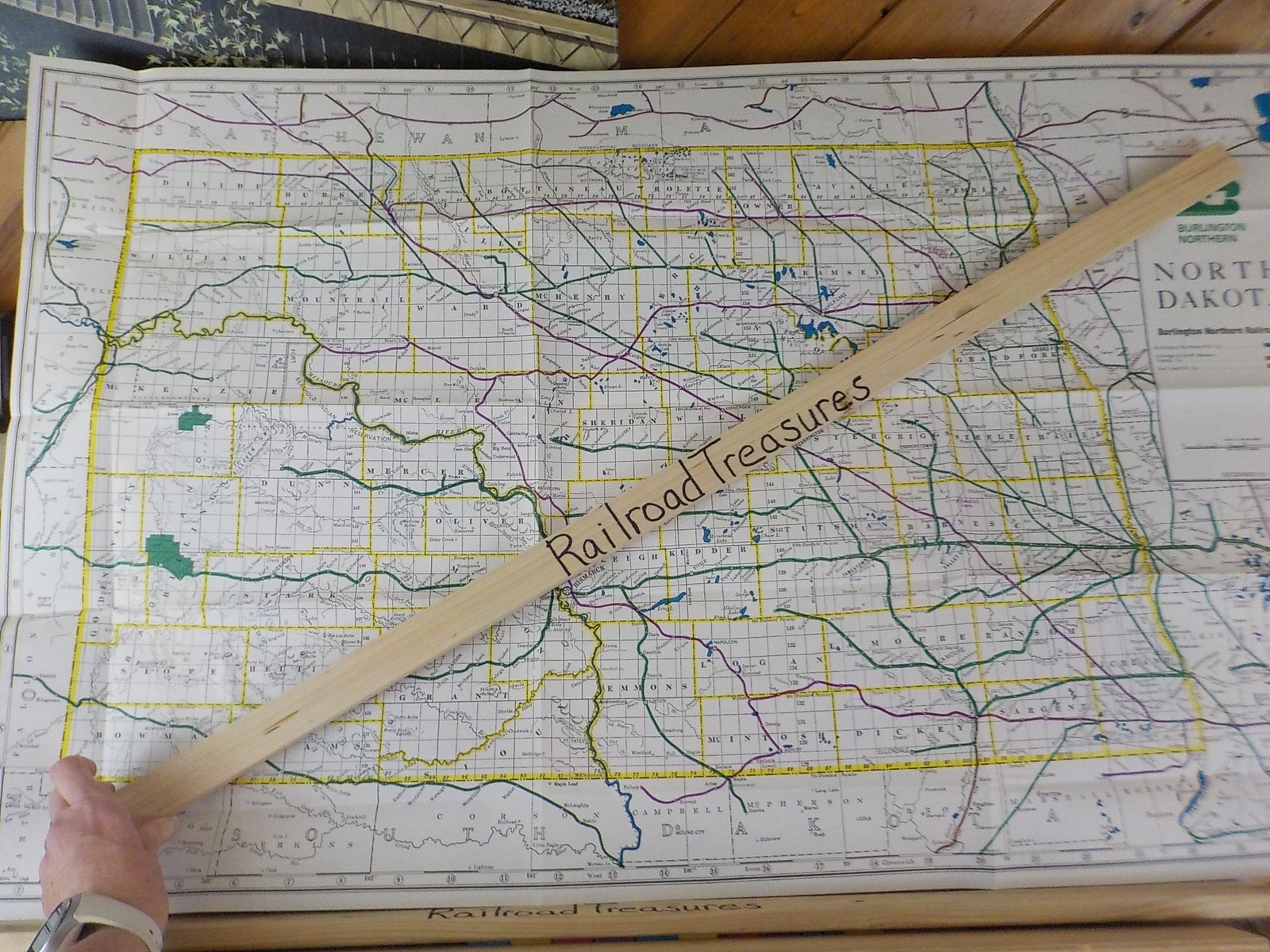 Map Burlington Northern North Dakota State Railroad Map 1983 August