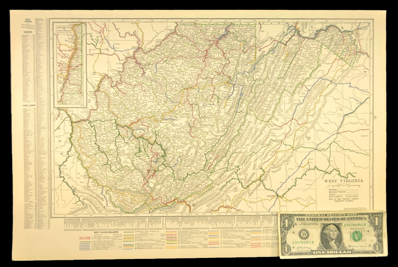 1914 Antique Map of WEST VIRGINIA Railroads Map ORIGINAL Atlas Map B&O RR DATED
