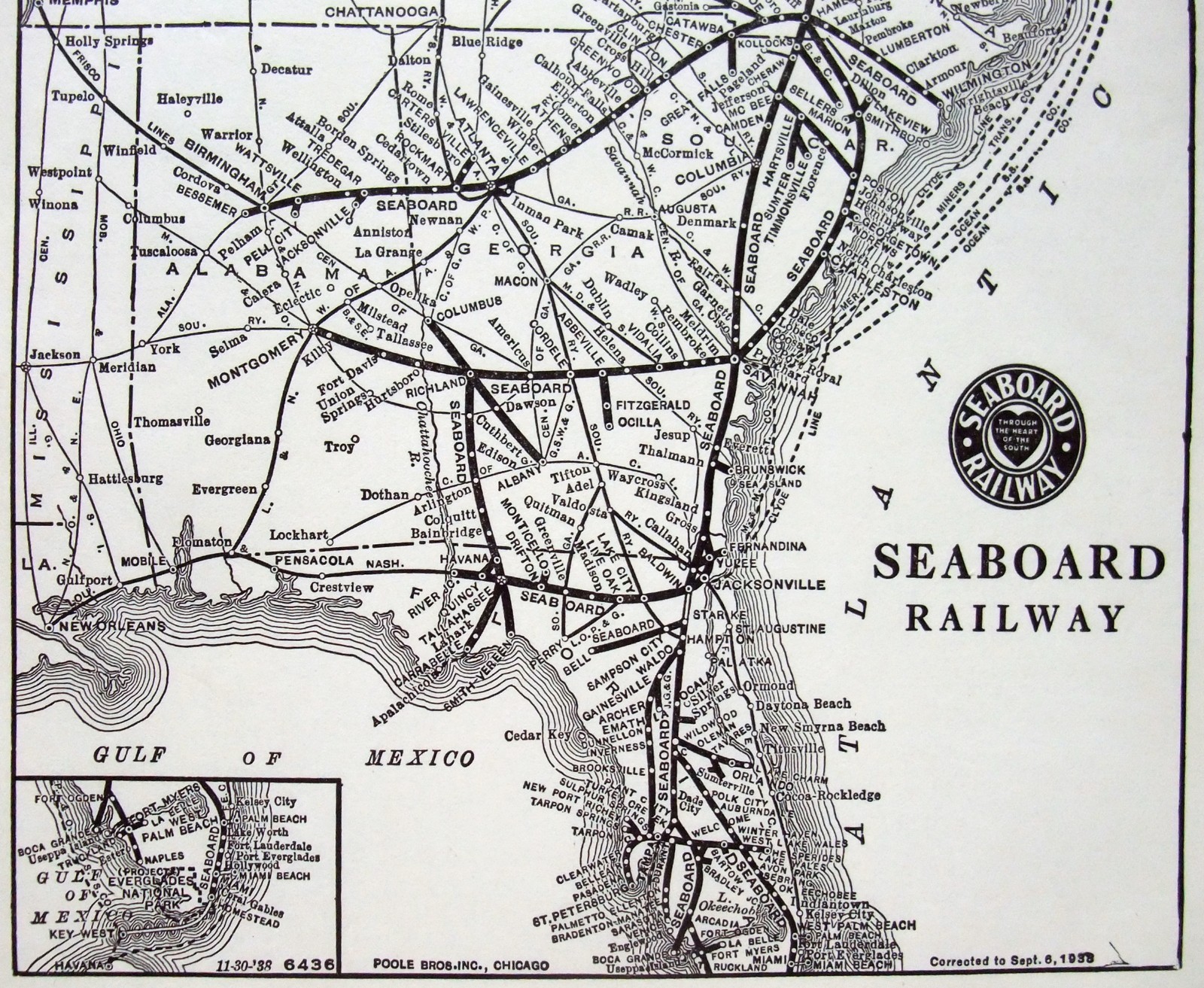 Seaboard Railway – Original 1941 System Map by Poole Bros. Railroad Vintage