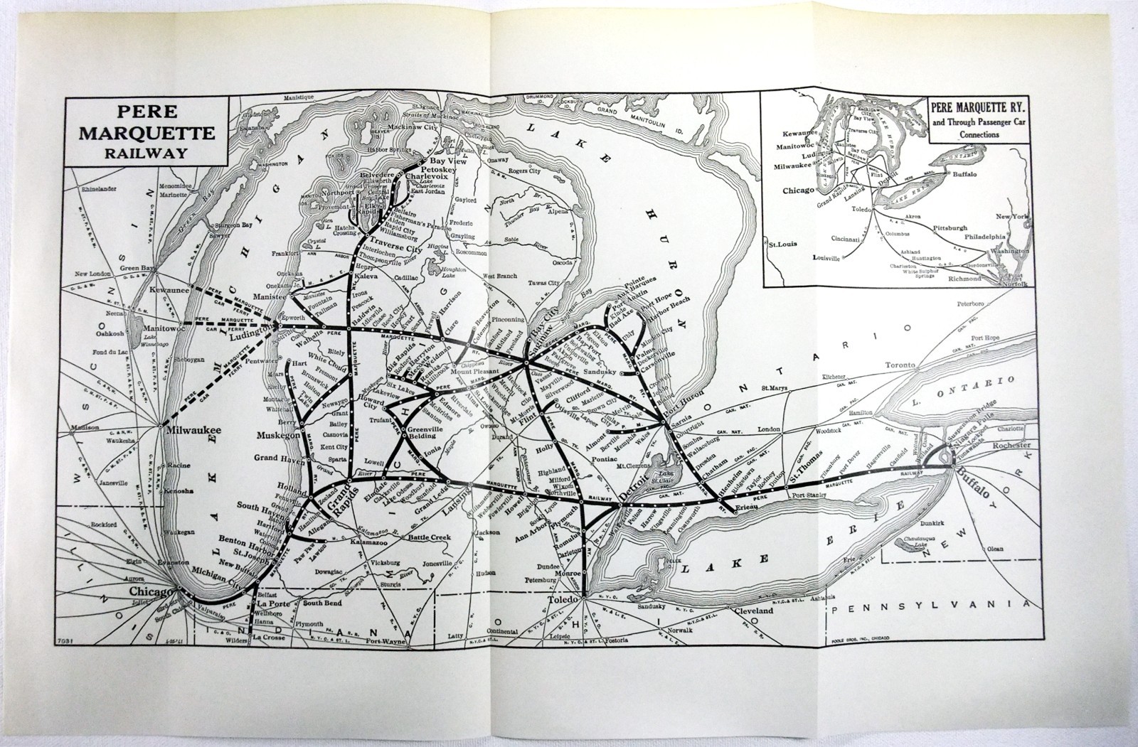 Pere Marquette Railway – Original 1941 System Map. Antique Railroad Vintage