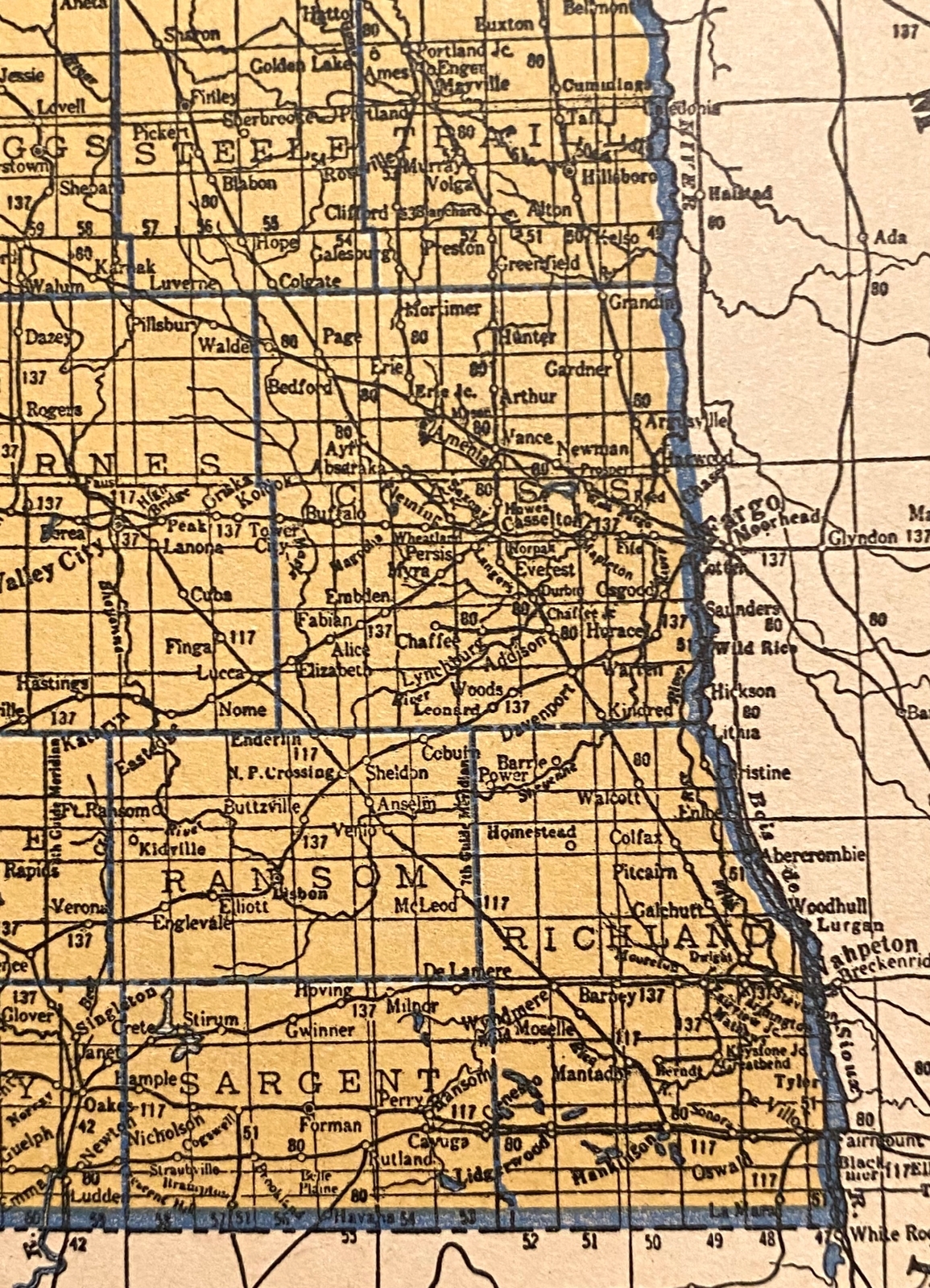 NORTH DAKOTA & OHIO c 1935 County & Railroad Maps. Hammond & Co. 9×12″ VG-F