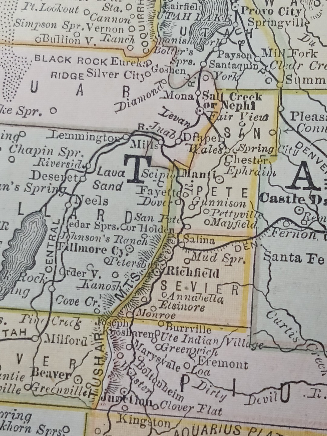 1884 vintage Railroad Map UTAH TERRITORY Train Line Routes Railway Town Stations