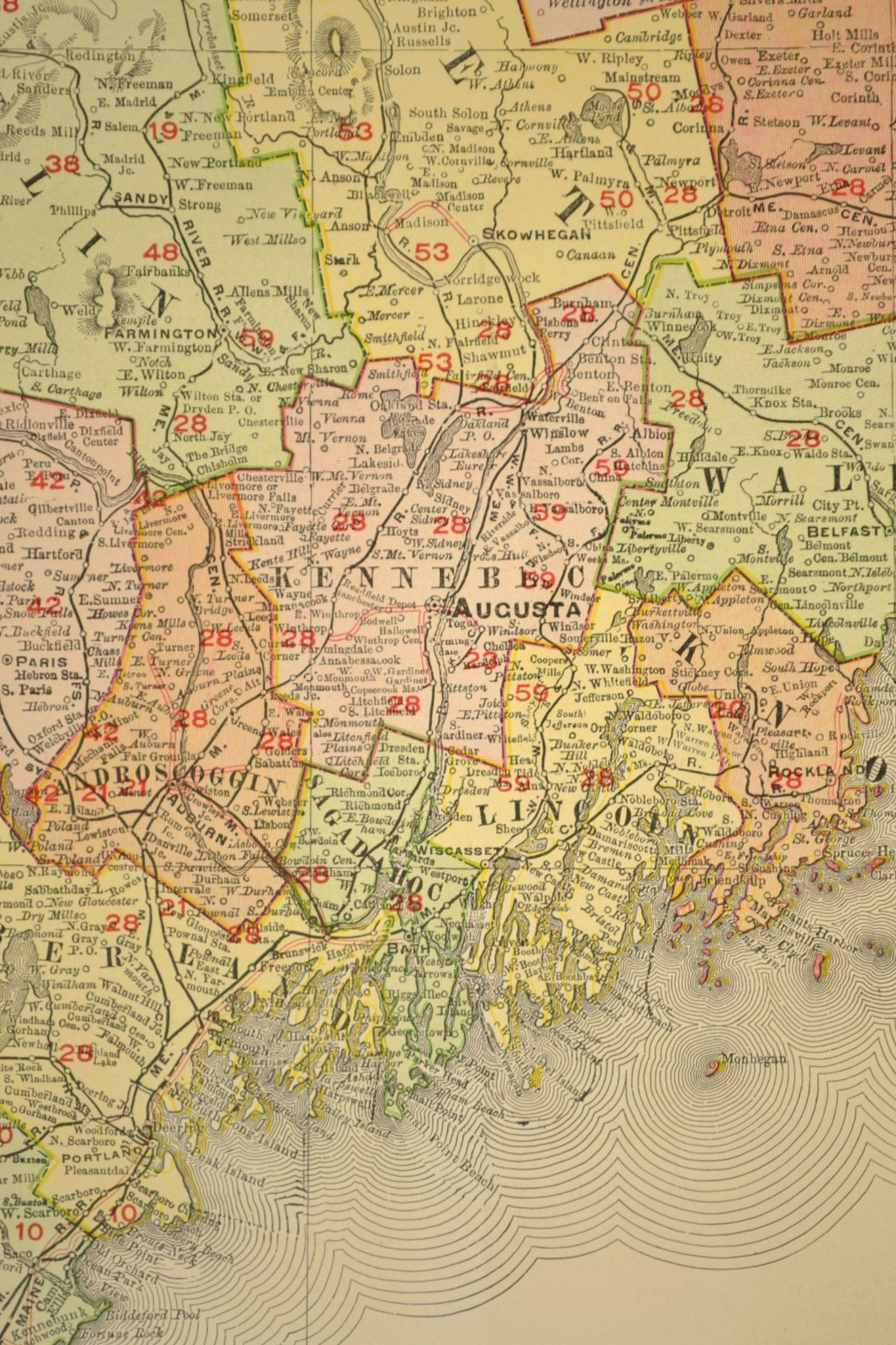 1907 Antique Map of Maine Railroad Map Large MEC RR BM RR Atlas Map DATED