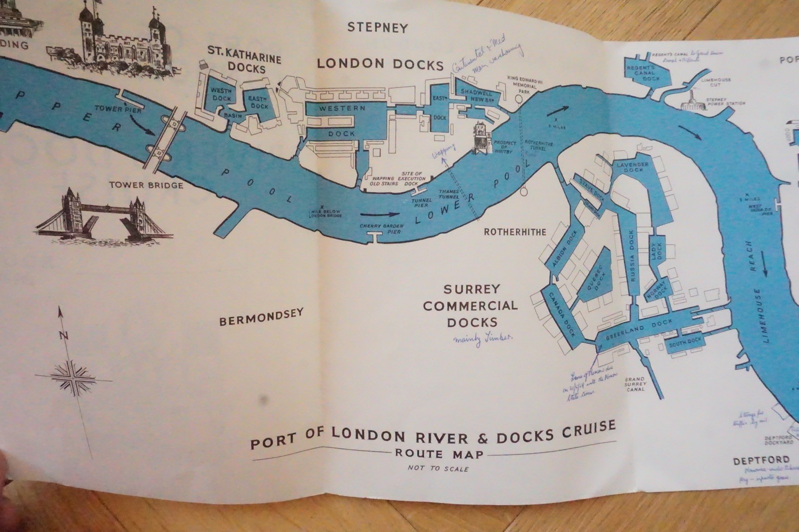 c1950s 1960s Port of London Commercial Docks Map Plan