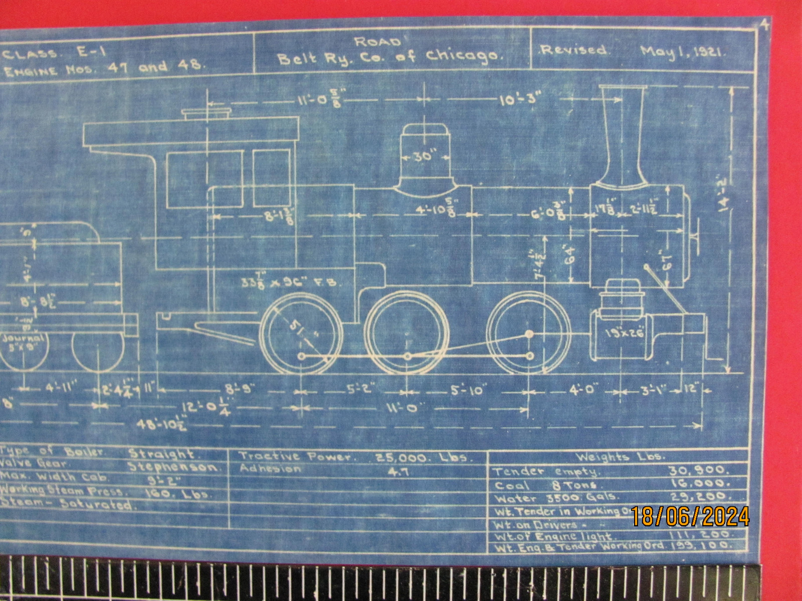 BELT RAILWAY OF CHICAGO 0-6-0 E-1 LOCOMOTIVES #47 – #48 BLUEPRINT DATA DRAWING