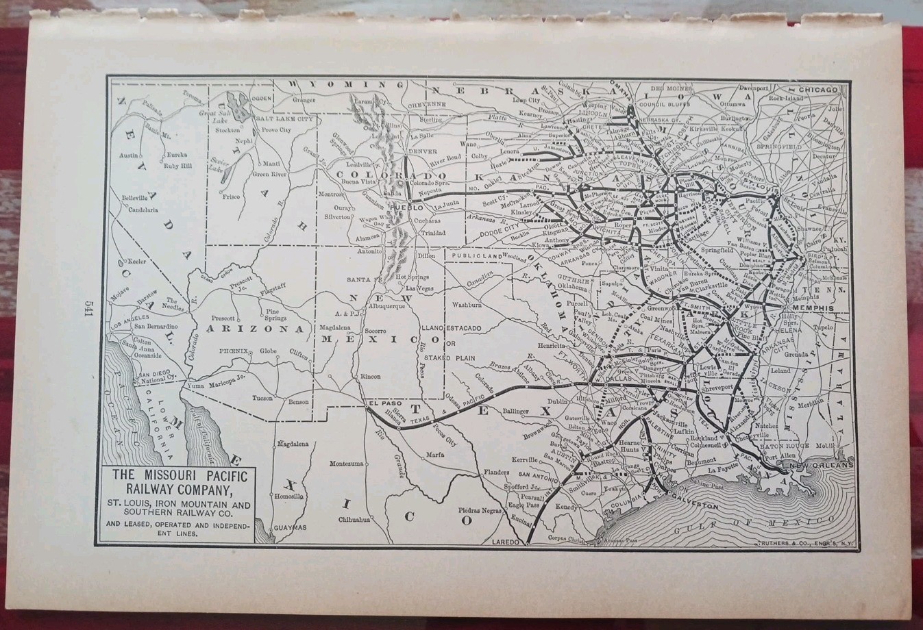 ~1895 Train Route Map MISSOURI PACIFIC RAILWAY All Lines Railroad Connections