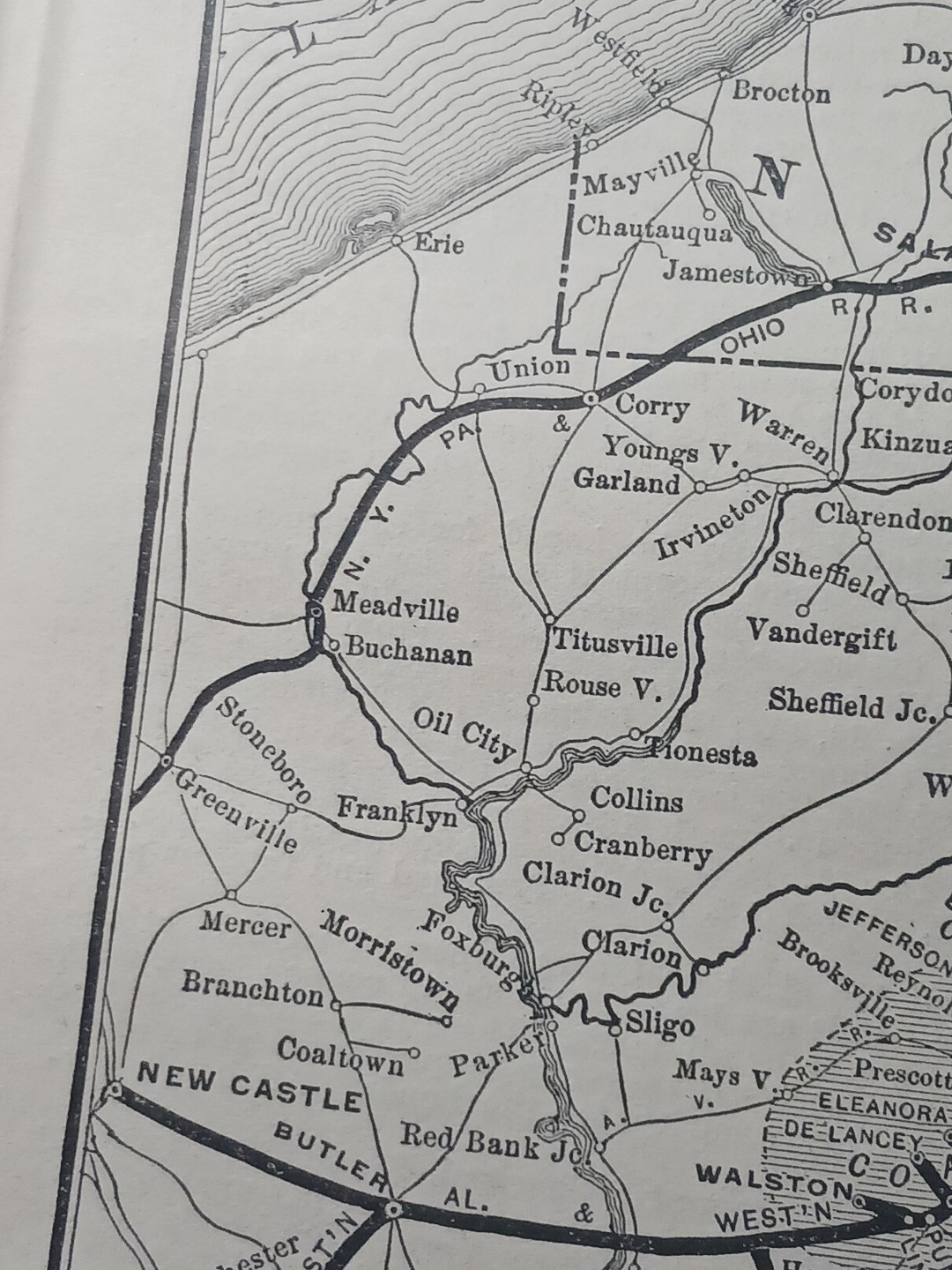 1901 Railroad Map BUFFALO ROCHESTER & PITTSBURGH RAILWAY all Train Route Lines