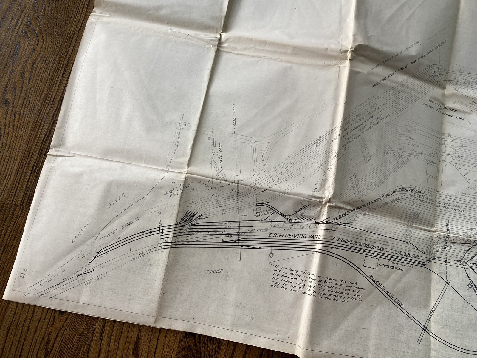 1940s/50s AT&SF Santa Fe Railway Argentine Kansas Railyard Railroad Map Lot RARE