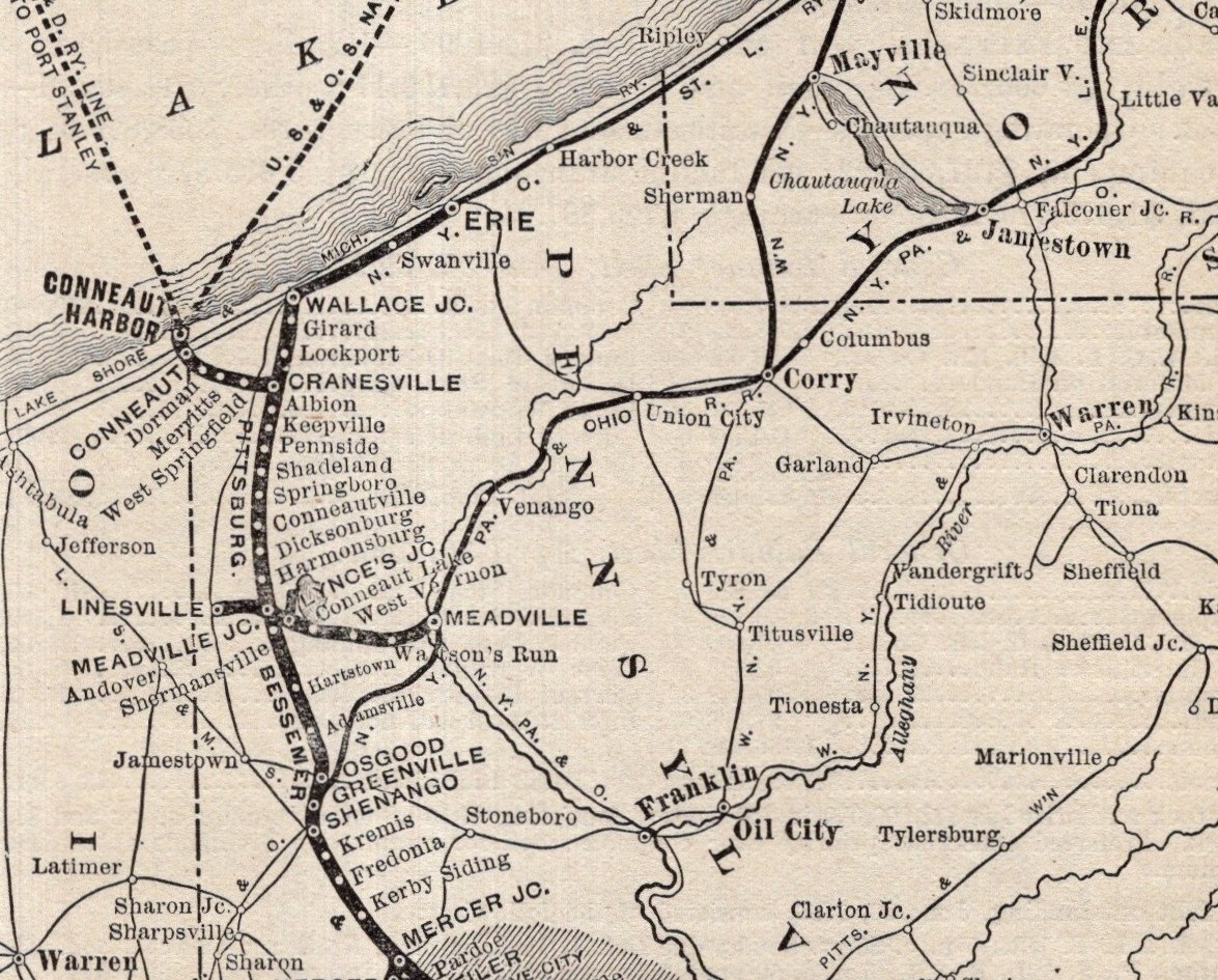 1900 Antique Pittsburg Bessemer & Lake Erie Railroad Map Vintage Railway 2898