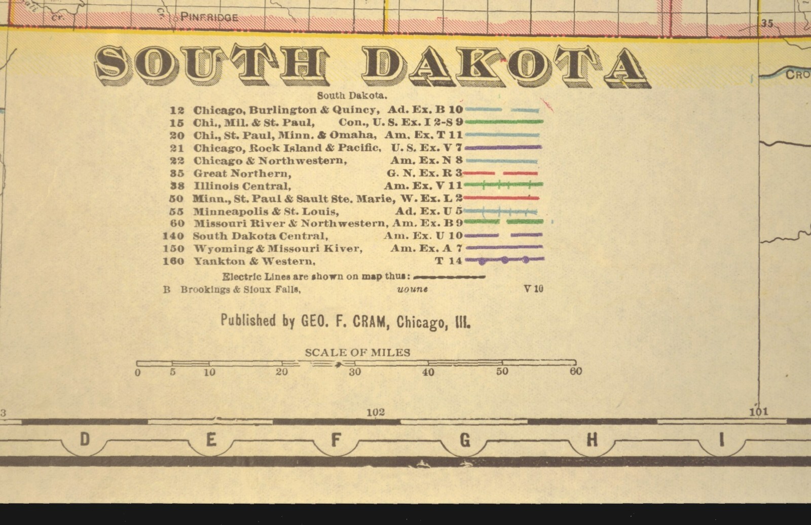 ca 1905 South Dakota Railroad Map Yankton & Western RR Wyoming & Missouri River