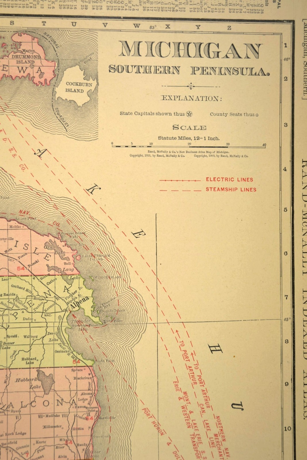 1911 Antique Southern Michigan Railroad Map ORIGINAL Atlas Map DATED
