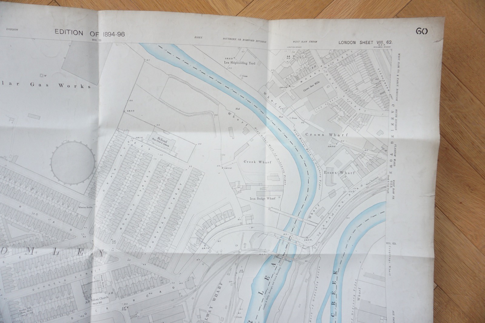 1894 South Bromley Kent India Dock GER Railway OS Railway Map *