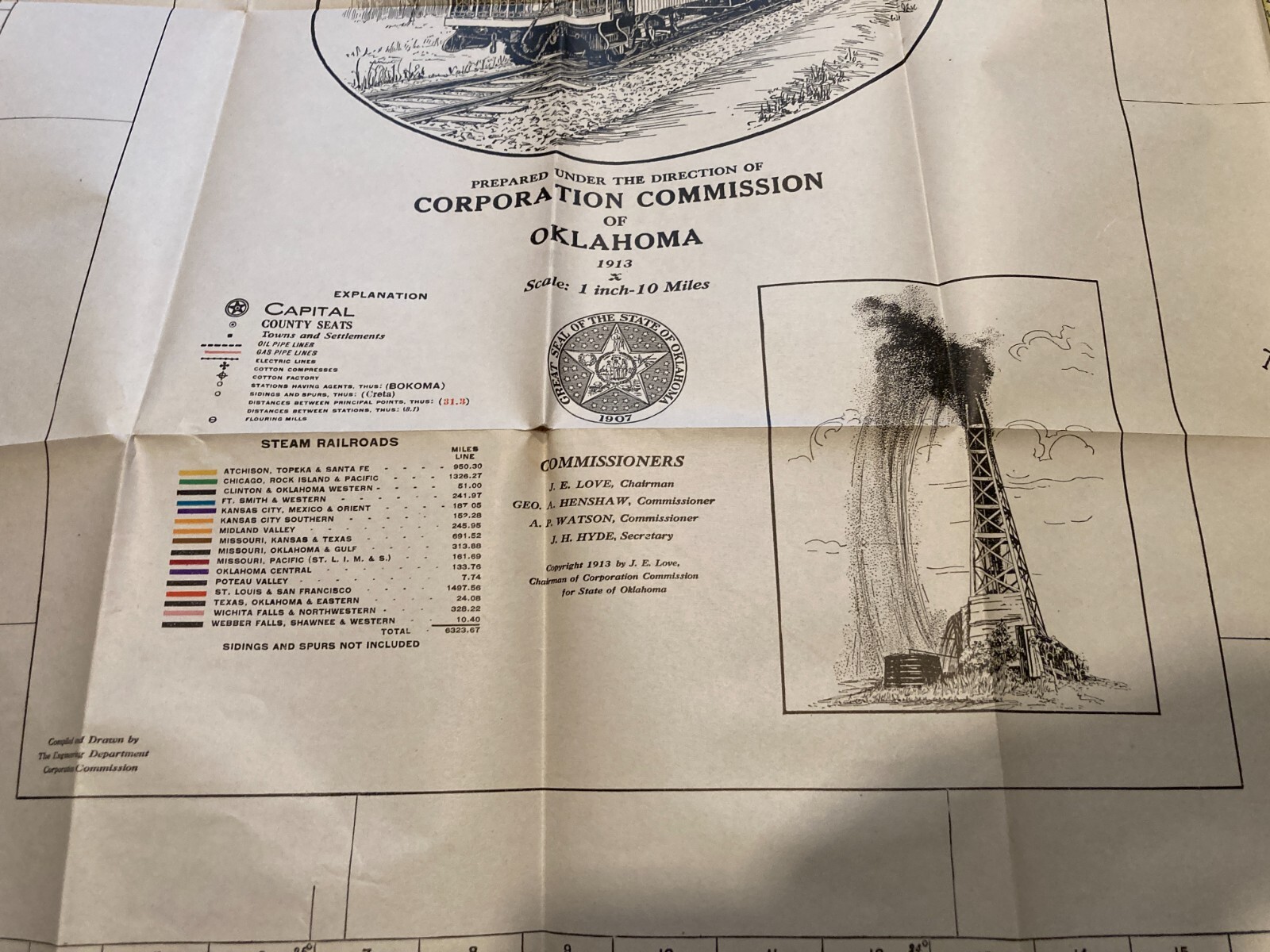 Railroad Map of Oklahoma by Corporation Commission of Oklahoma 1913