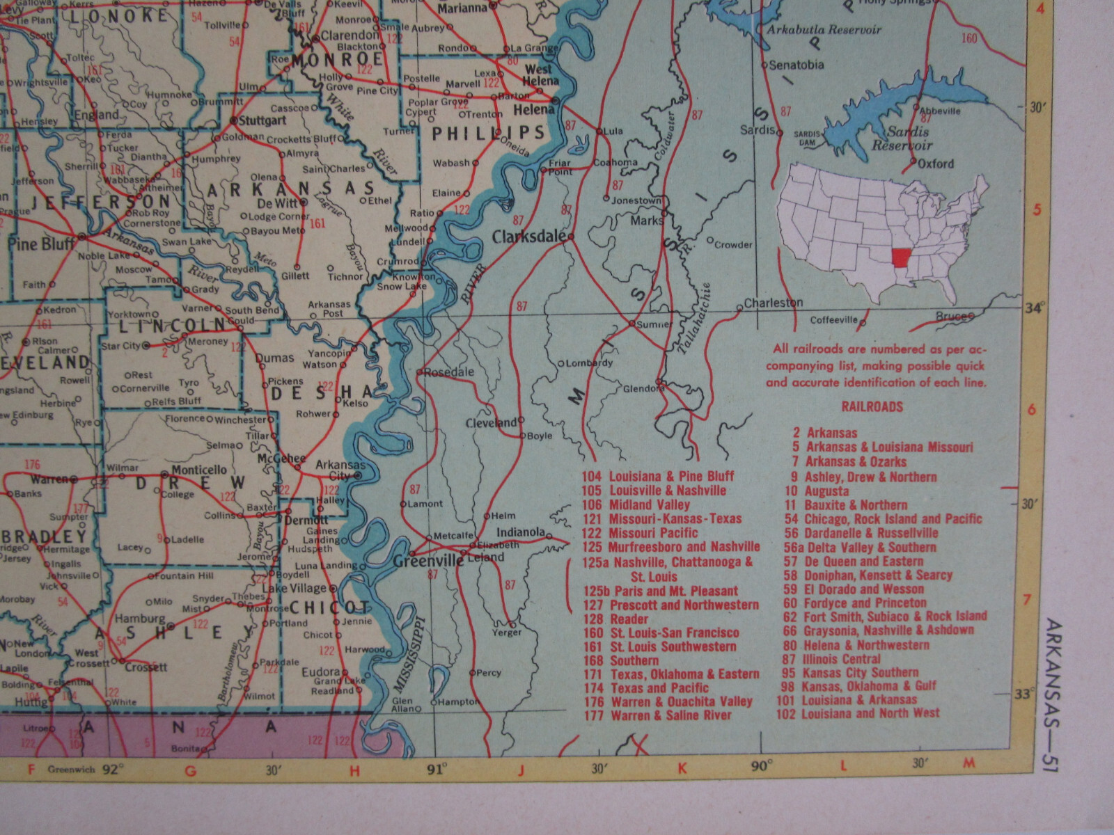 AR CA 1952 ARKANSAS RAILROAD Map. FORDYCE & PRINCETON RR ~or~ CALIFORNIA