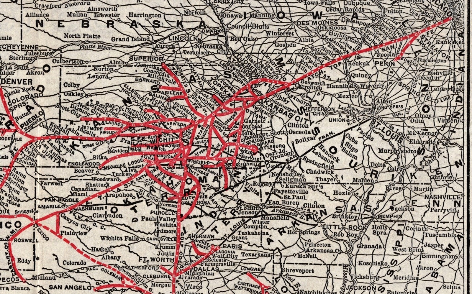 1910 Antique Atchison Topeka & Santa Fe Railway System Map Mileage Map 2658