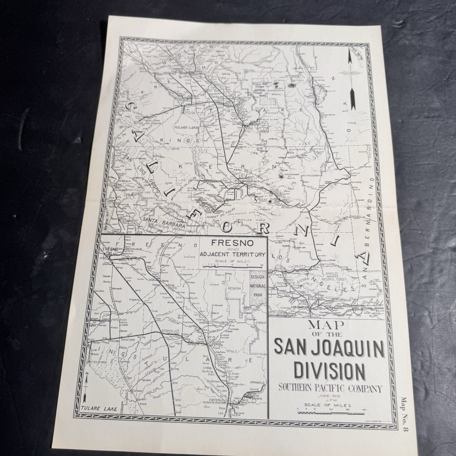 Vtg Southern Pacific Railroad Double Sided Map Coast & San Joaquin Div Map 7 & 8