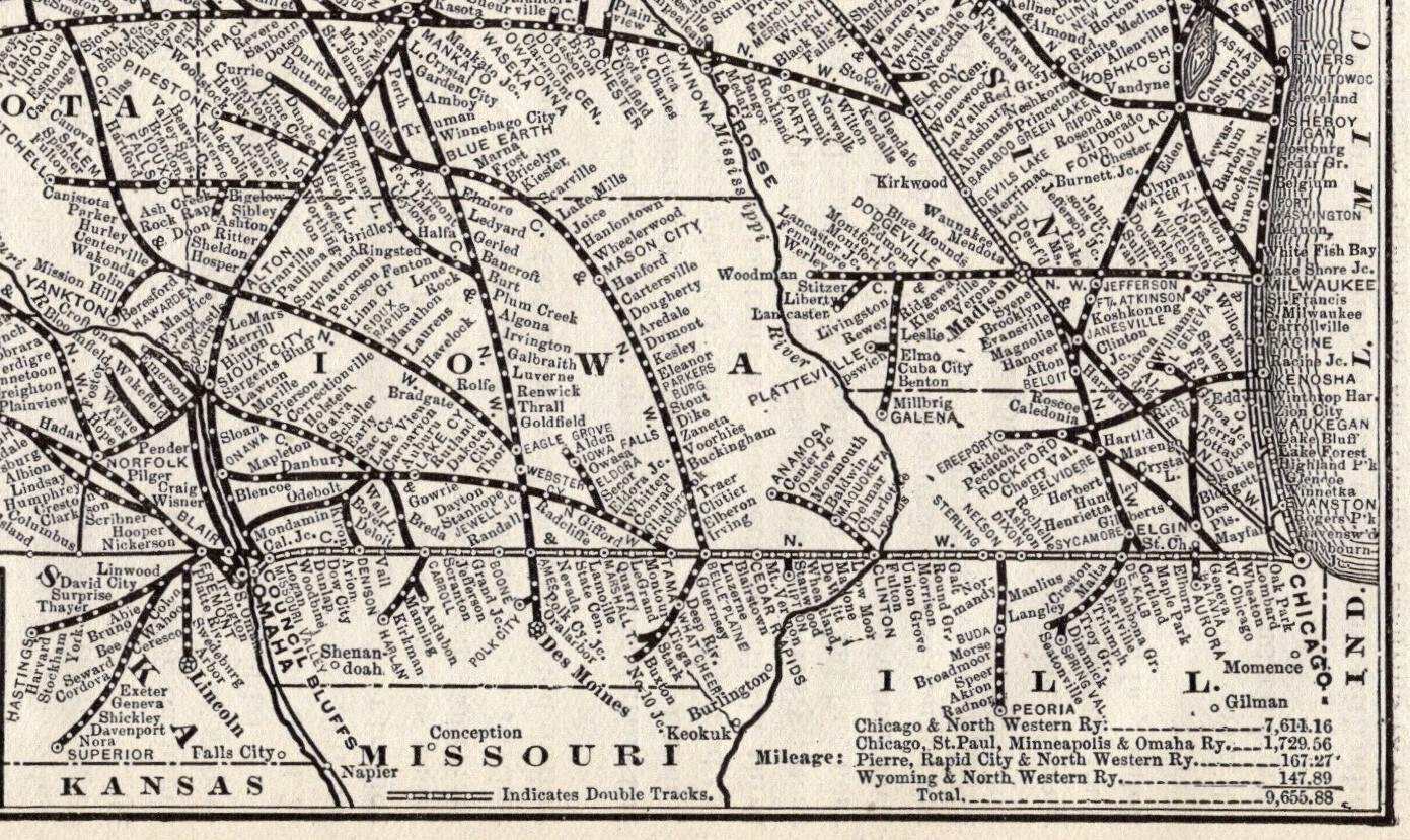 1908 Chicago and Northwestern Railway Map Wyoming Northwestern Railway 1625