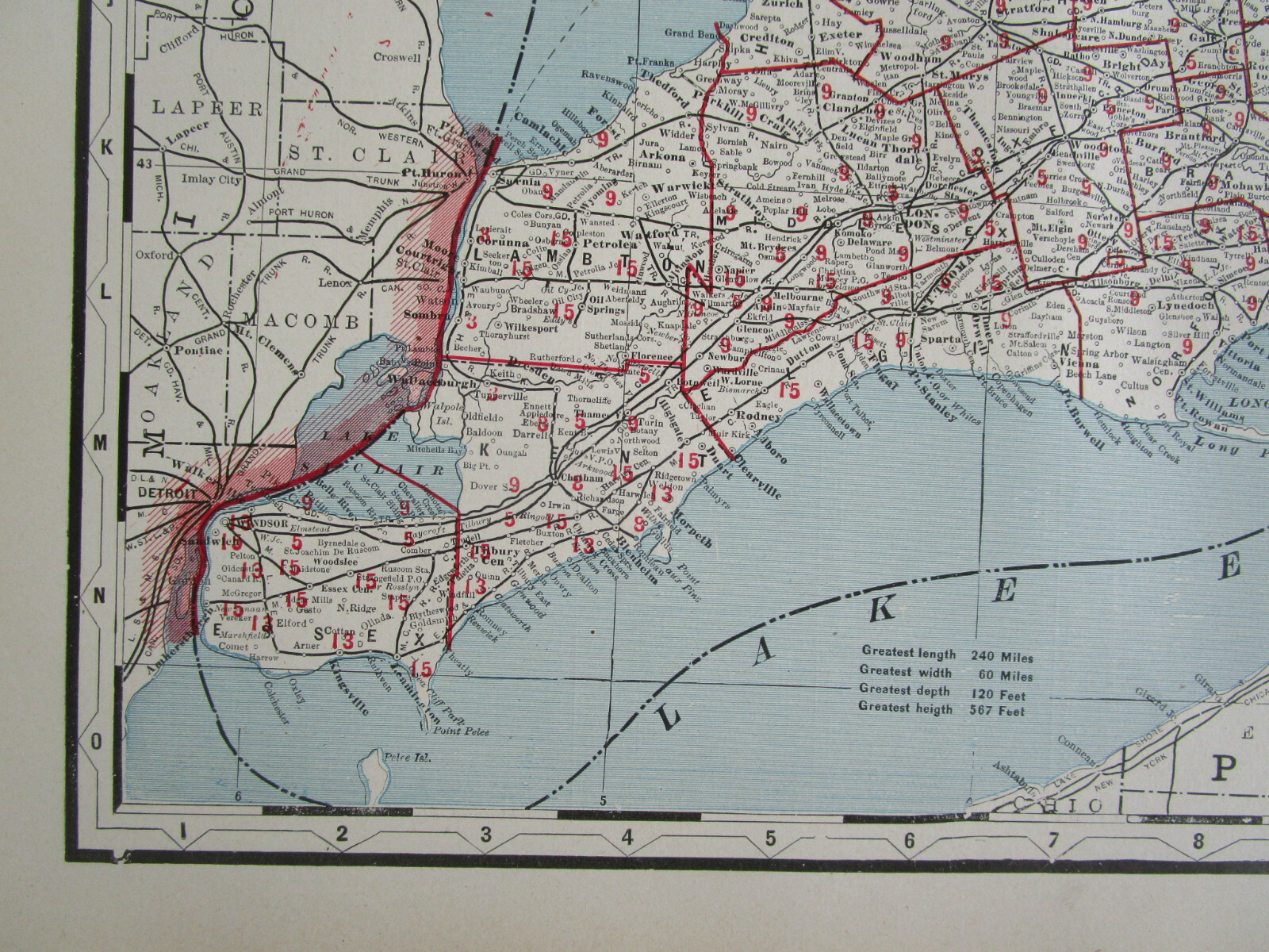 CANADA 1895 ONTARIO RAILROAD Map Cram ~ AS IS ~ PONTIAC PACIFIC JCT RR