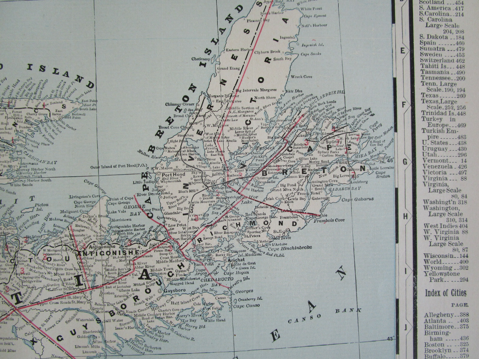 1895 Antique NEW BRUNSWICK & NOVA SCOTIA CANADA Cram RAILROAD Map ELGIN HAVELOCK