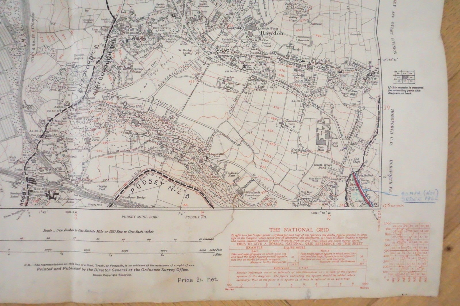 1938 Yeadon Rawdon Pudsey Yorkshire LMS Railway OS Linen Map Ref 34 *