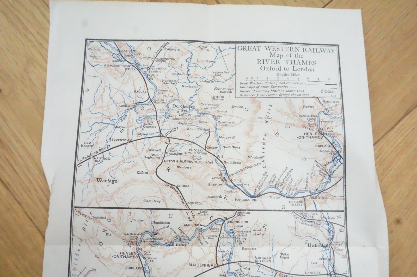 1913 GWR River Thames Original Railway Map Express Services