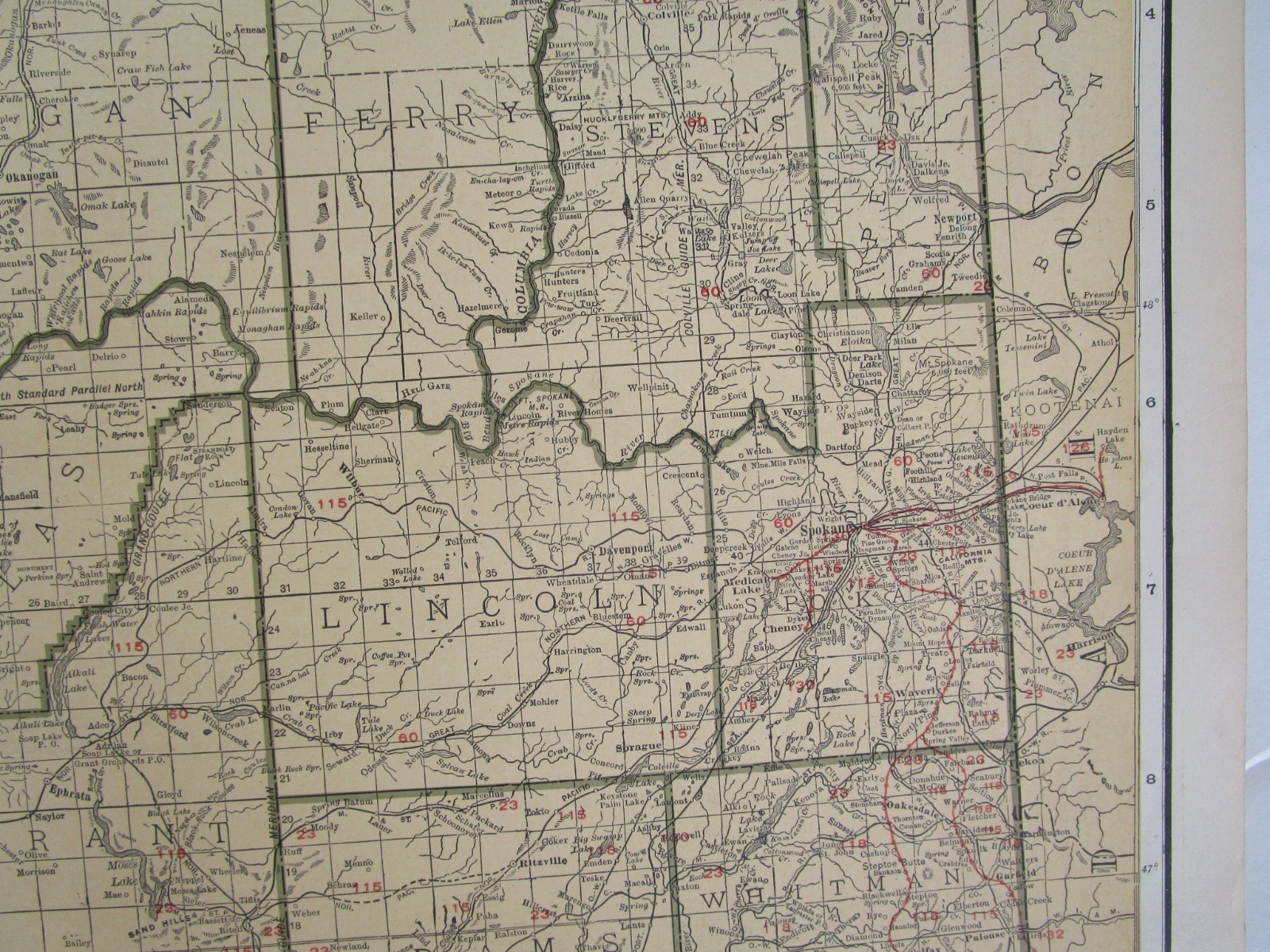 WA 1921 WASHINGTON State STEAM / INTERURBAN ELECTRIC RAILROAD / STEAMSHIP Map