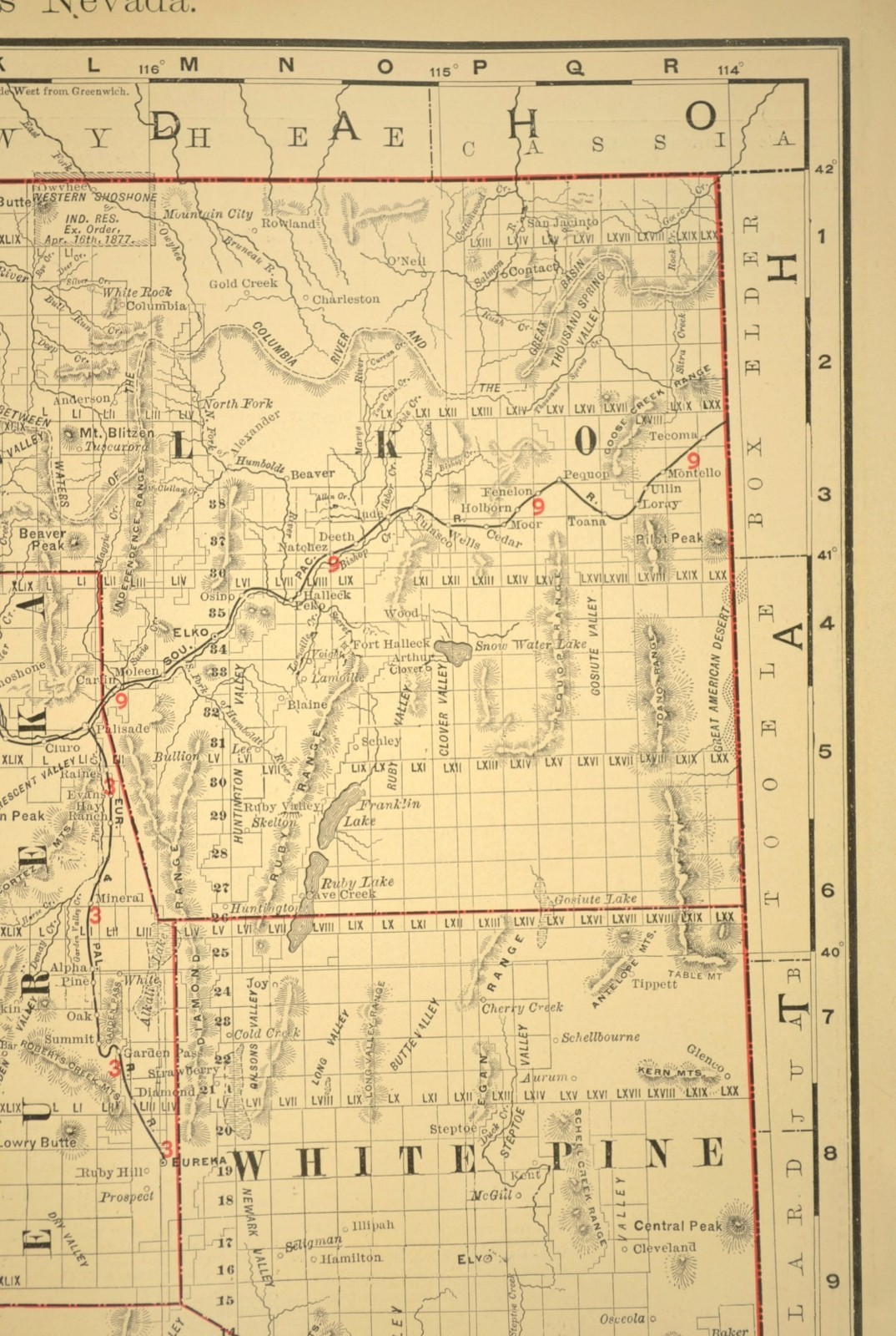 1901 Antique Nevada Railroad Map Southern Pacific Railroad Large Atlas Map DATED