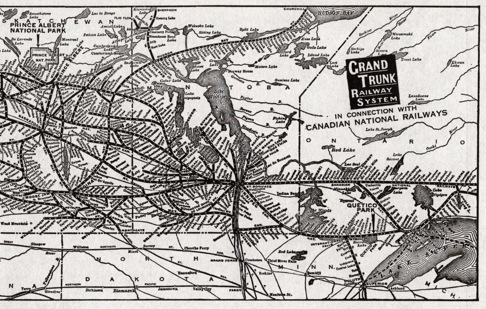 1938 Antique Grand Trunk Railway Map Canadian National Railway Map 2214