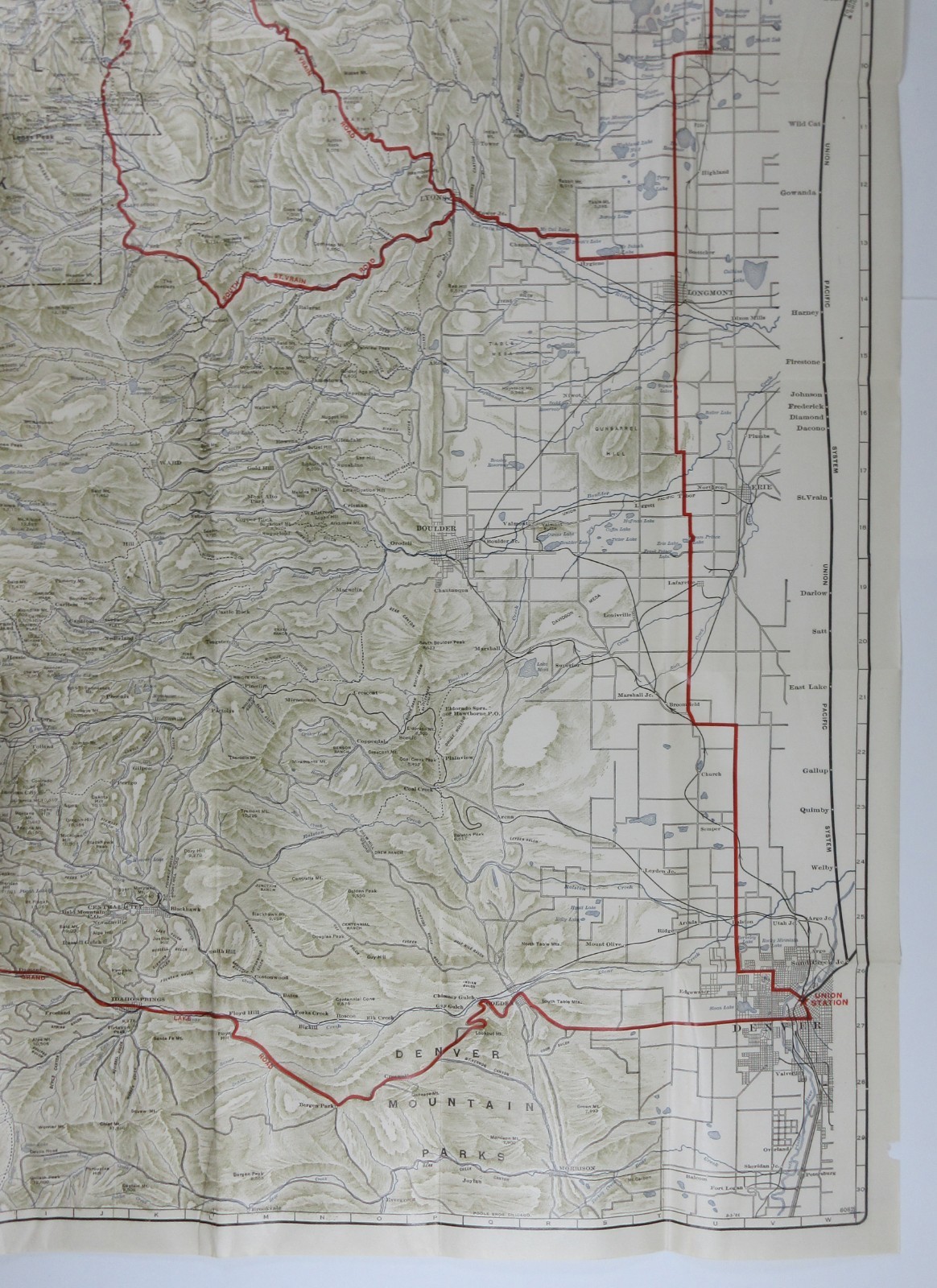 Union Pacific Railroad Topographical Map Colorado Rocky Mountain Estes Park 1921