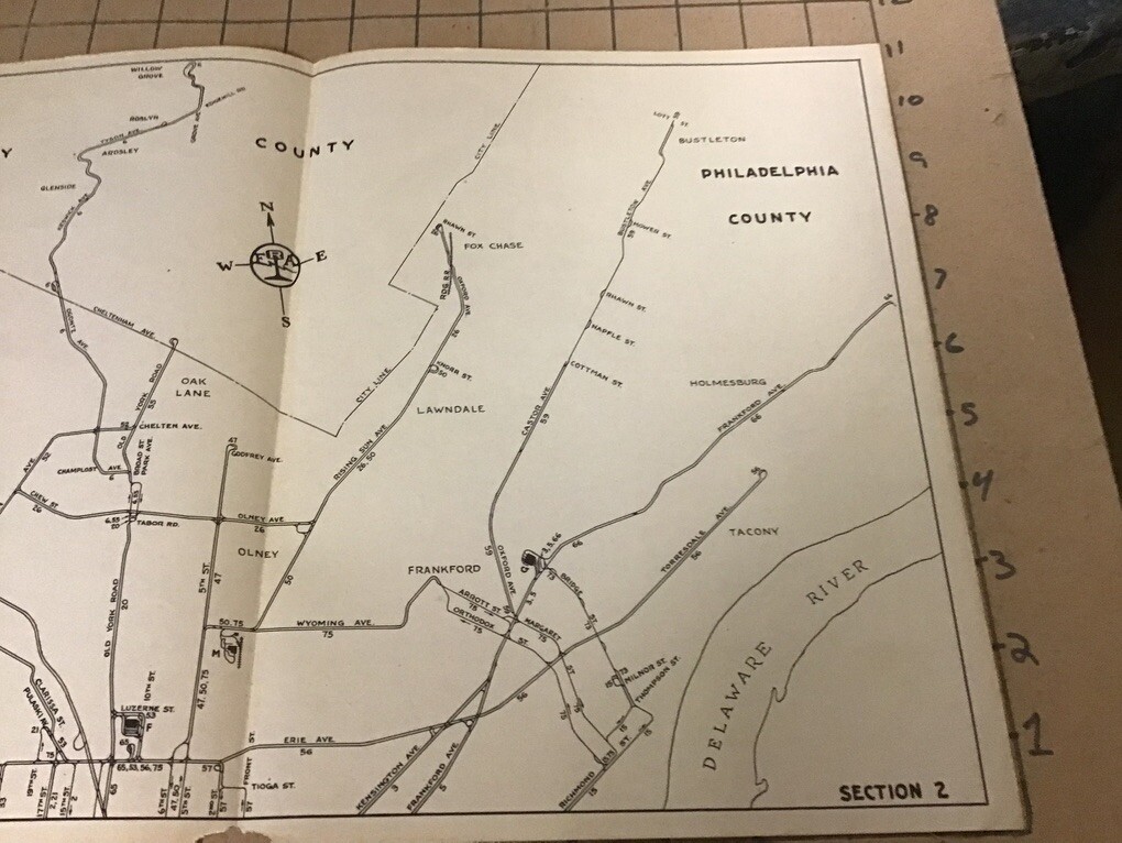 vintage original RR Map: 1946 Track Map of PHILADELPHIA Transp co. SECTION 2
