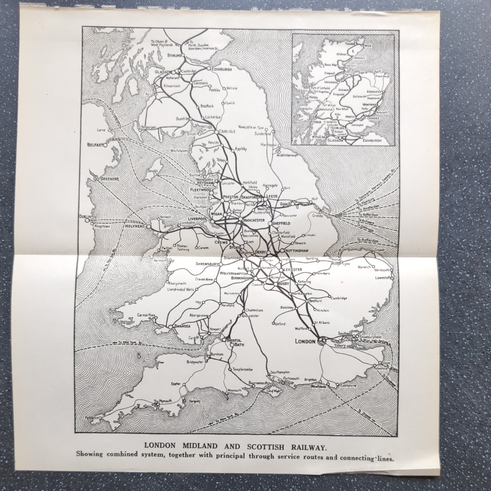 Original 1923 Map of London Midland and Scottish Railway Principal Routes