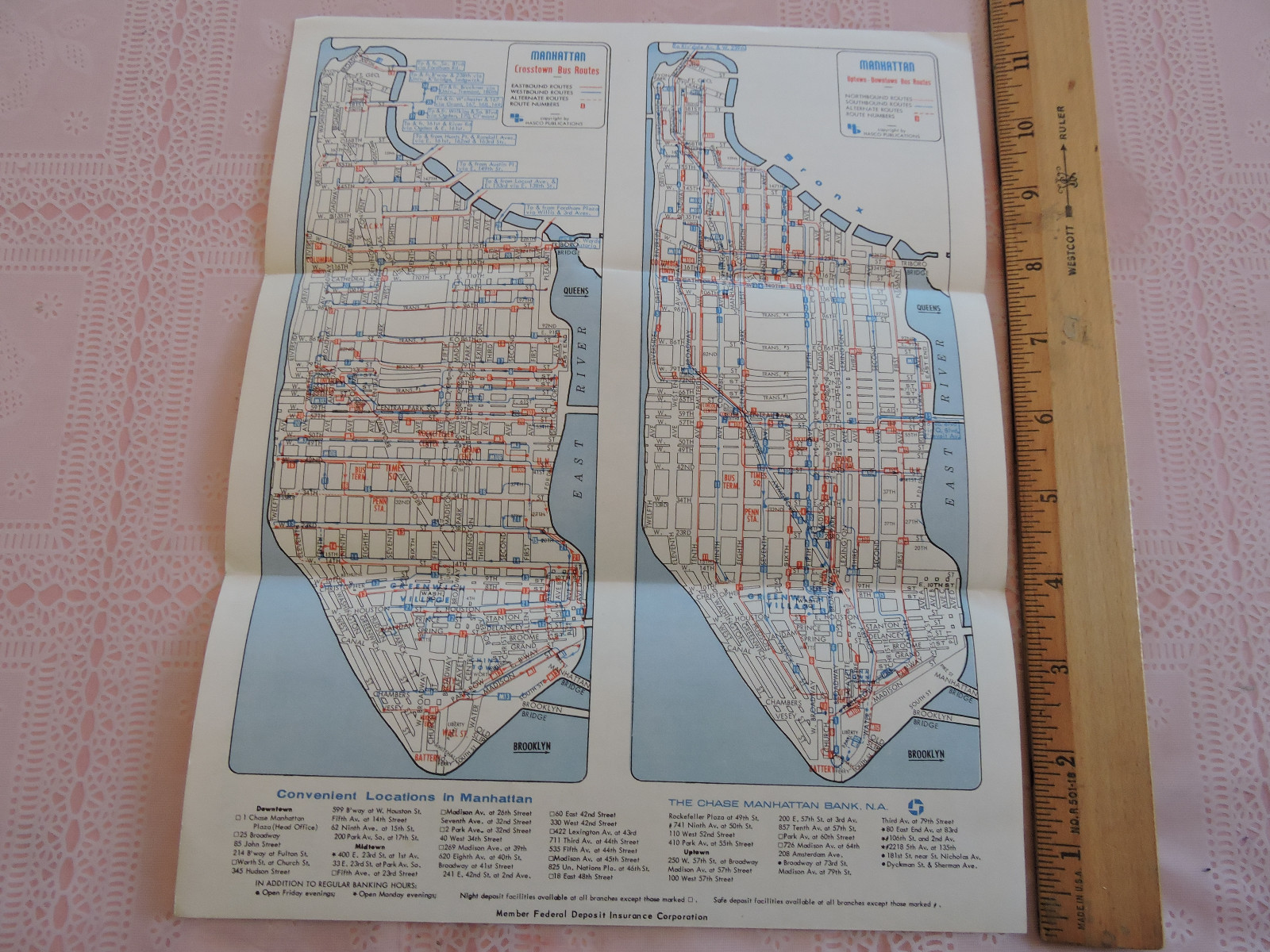 RARE ~ Chase Bank: 1960 Transit New York City Subway Map NYC Bus IRT Brooklyn !