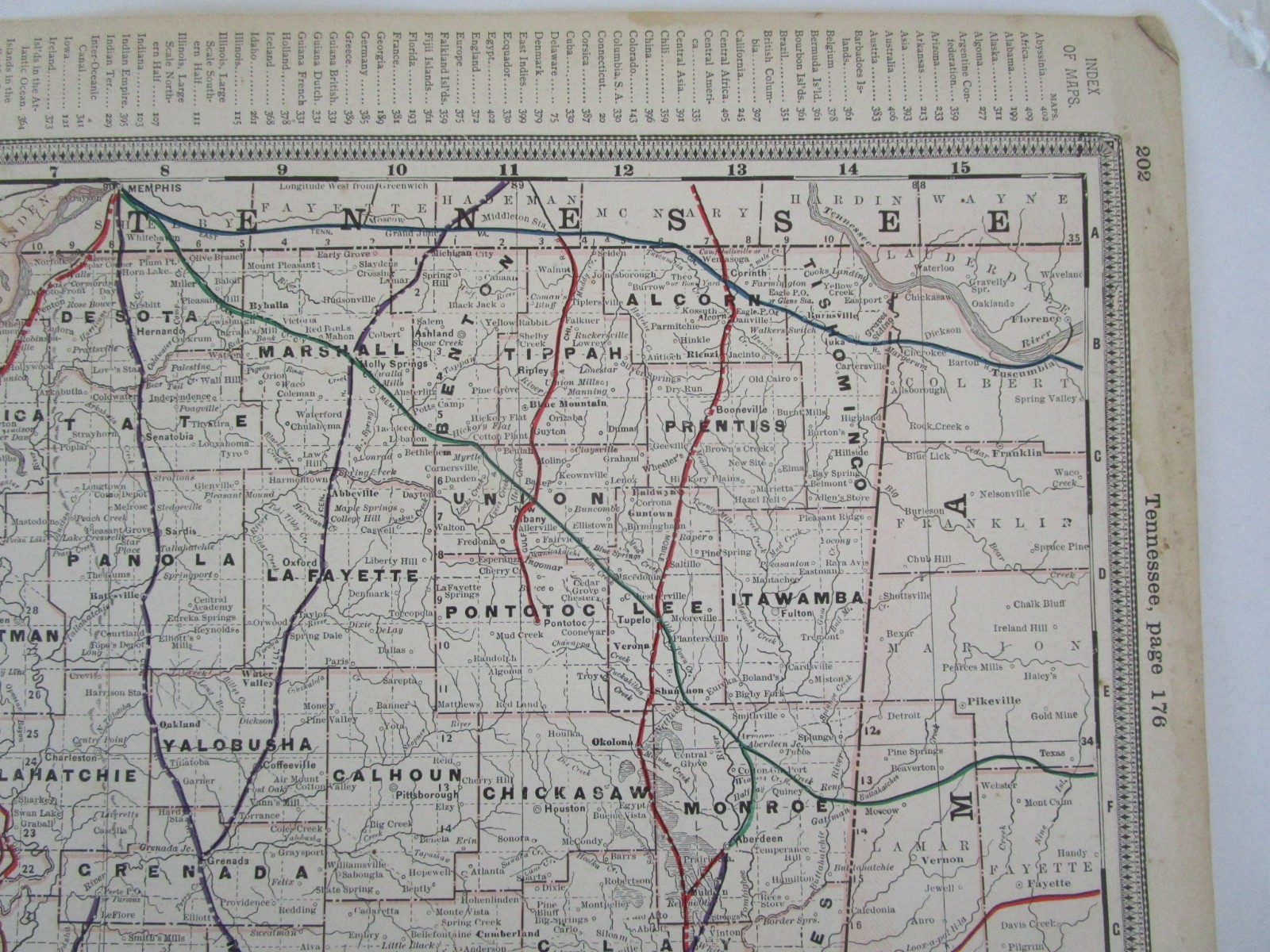 ANTIQUE MS 1891 MISSISSIPPI RAILROAD Map. Cram. NEW ORLEANS NORTHEASTERN RR