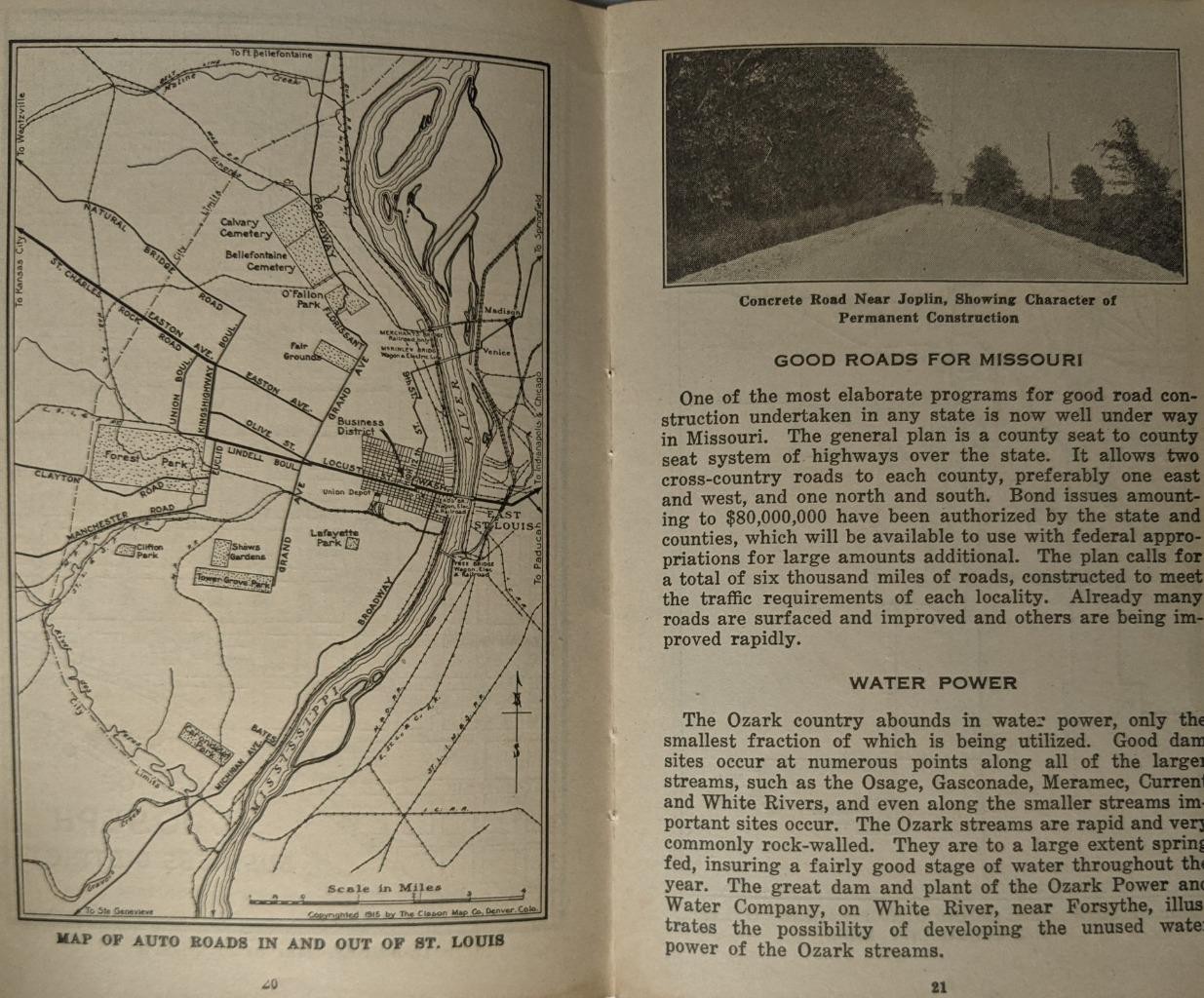 VINTAGE BOOKLET CLASON s MISSOURI GUIDE BOOK w ROAD AND RAILWAY MAP s