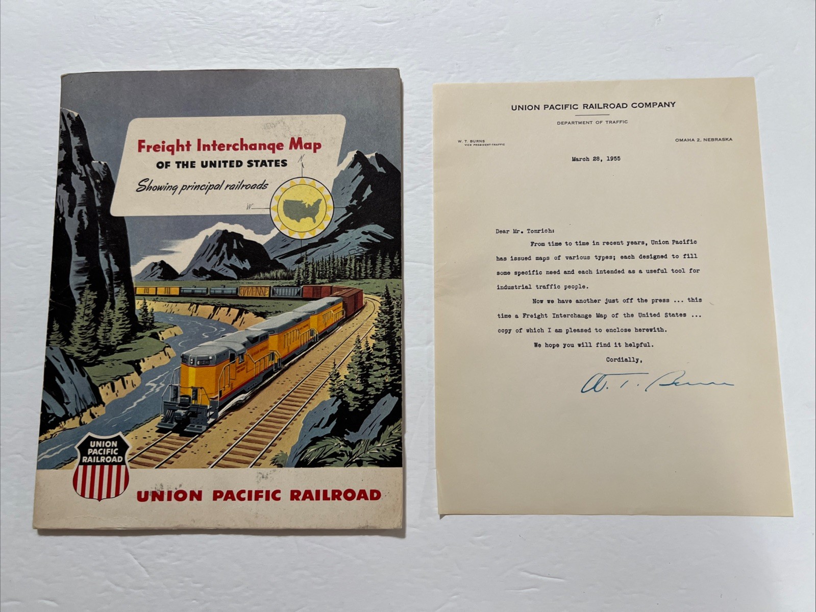 VTG Union Pacific Railroad Freight Interchange Map, Booklet and Signed Letter