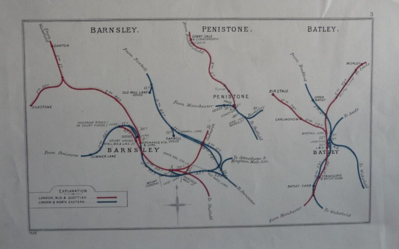 EB06 – 032 – Railway Clearing House Map – Barnsley / Penistone / Batley – 1922