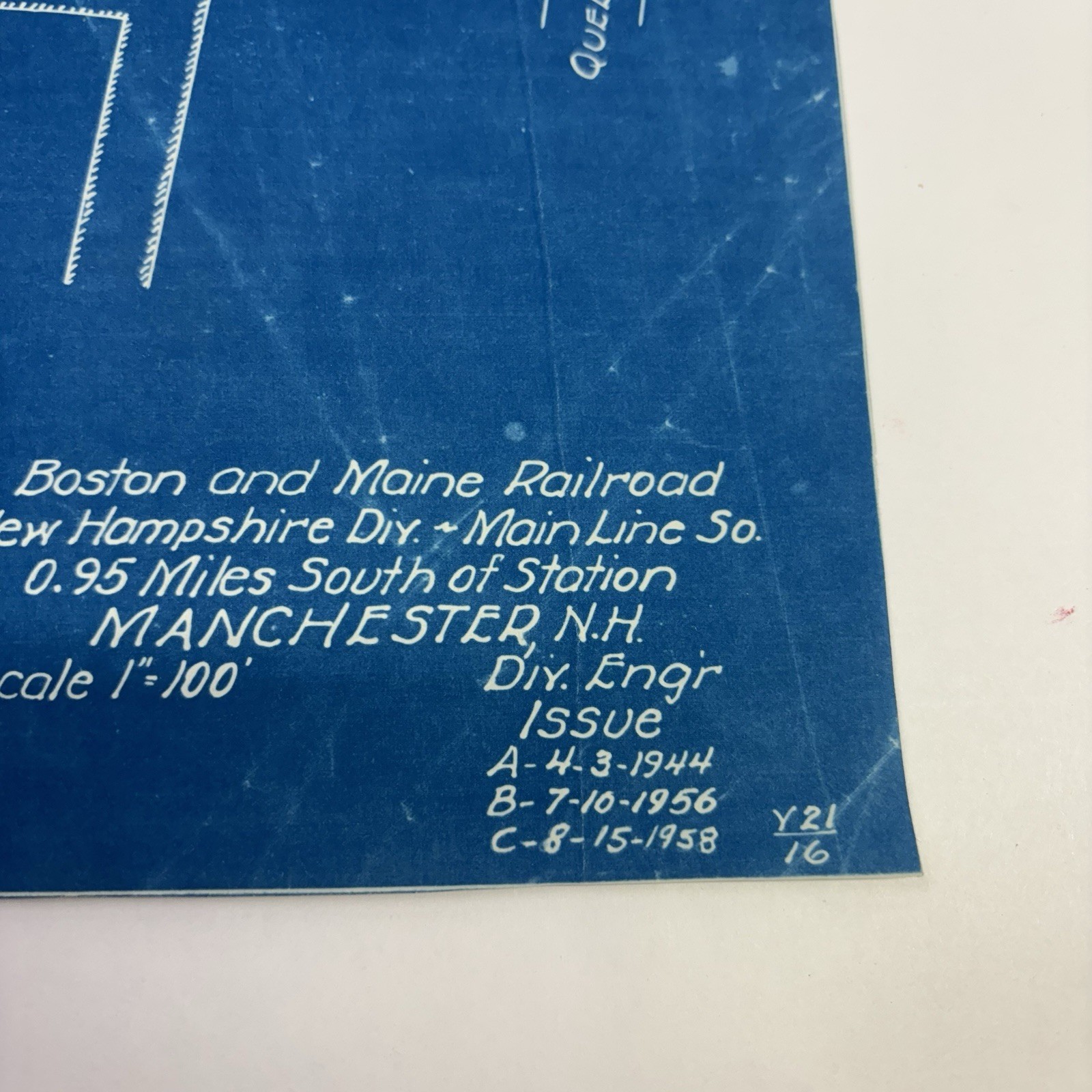 Boston and Maine Railroad Blueprint Vintage 1950s Main Line in Manchester, NH