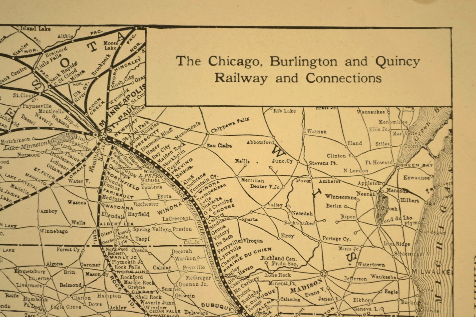 CHICAGO BURLINGTON and QUINCY Railway Map Vintage Railroad CB&Q RR ca 1925