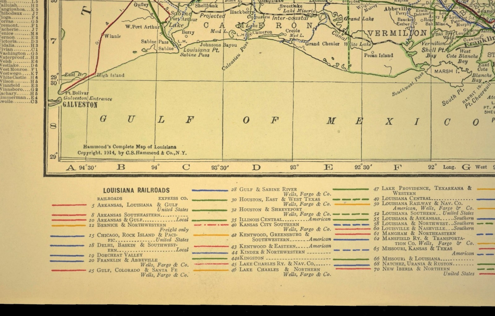 1914 Antique LOUISIANA Railroads Map ORIGINAL Atlas Map Texas & Pacific DATED