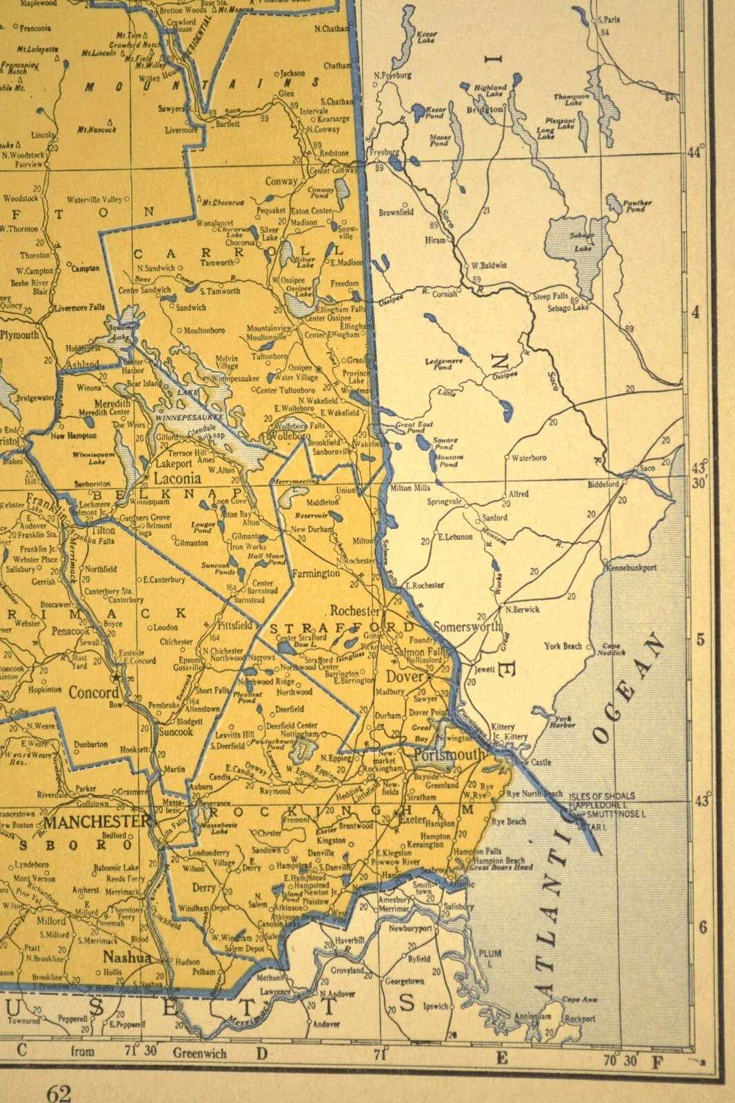 ca1939 NEW HAMPSHIRE Railroad Map Original Atlas Map Depot Towns BM RR Historic