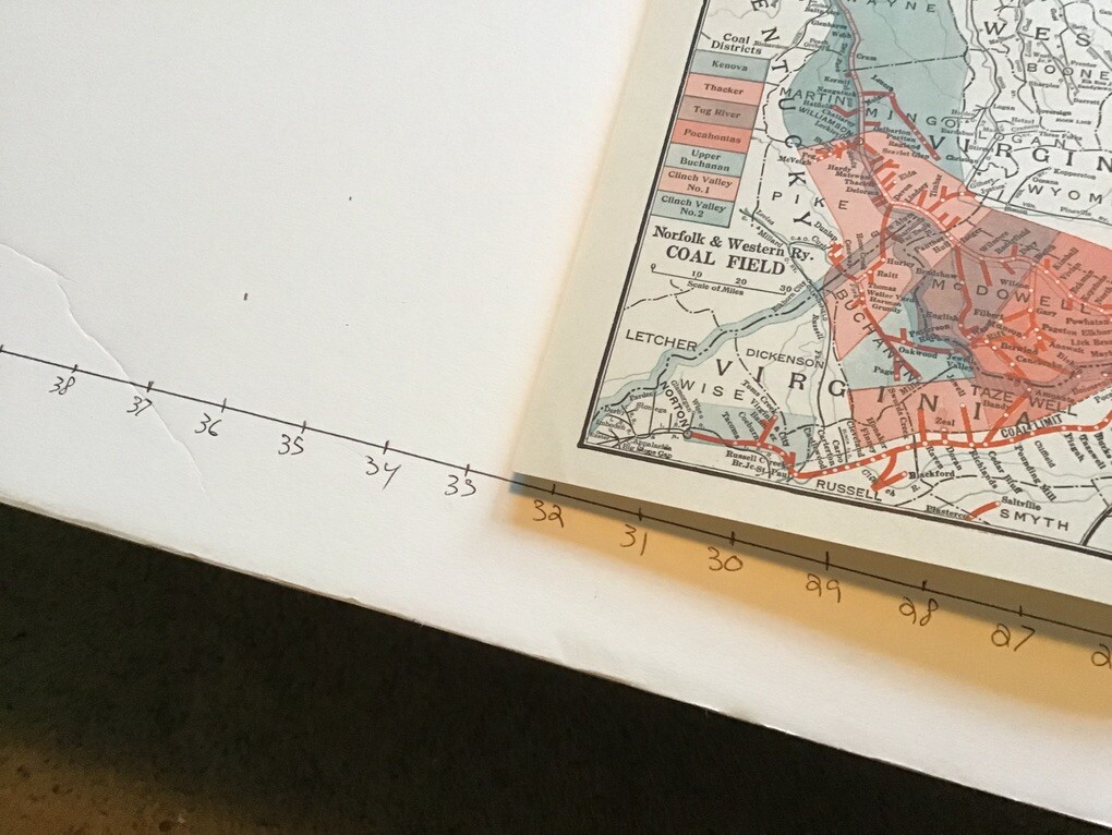 vintage railroad map: 33×22″ NORFOLD & WESTERN Railway dec 31, 1950