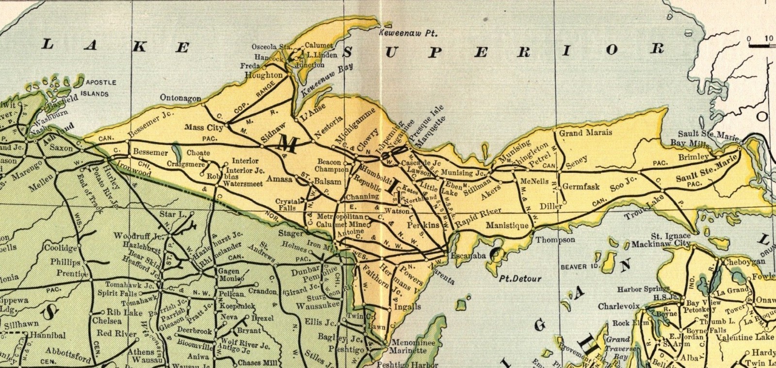 1903 Antique Michigan & Wisconsin Railroad Map Vintage Railway Map 2448