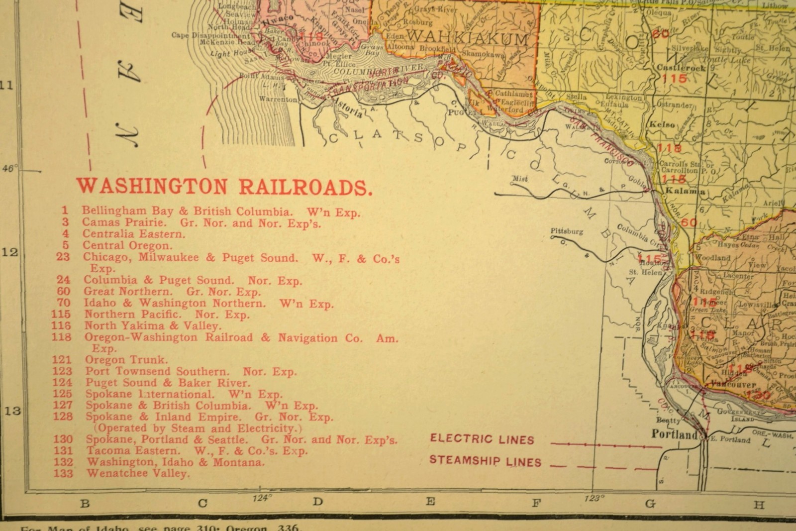 1911 Antique Washington Railroad Map ORIGINAL Atlas Northern Pacific RR DATED