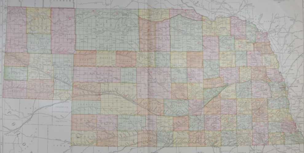 NEBRASKA – 1912 – RAND-McNALLY NEW COMMERCIAL ATLAS – SHOWS RAILROADS