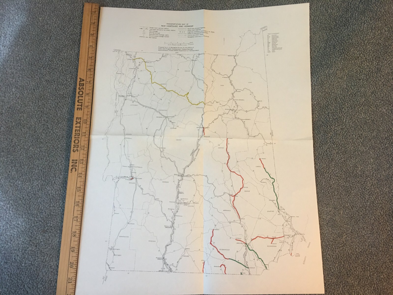 Vintage 1975 New Hampshire-Vermont Railroad Transportation Map●FRA●11″x17″