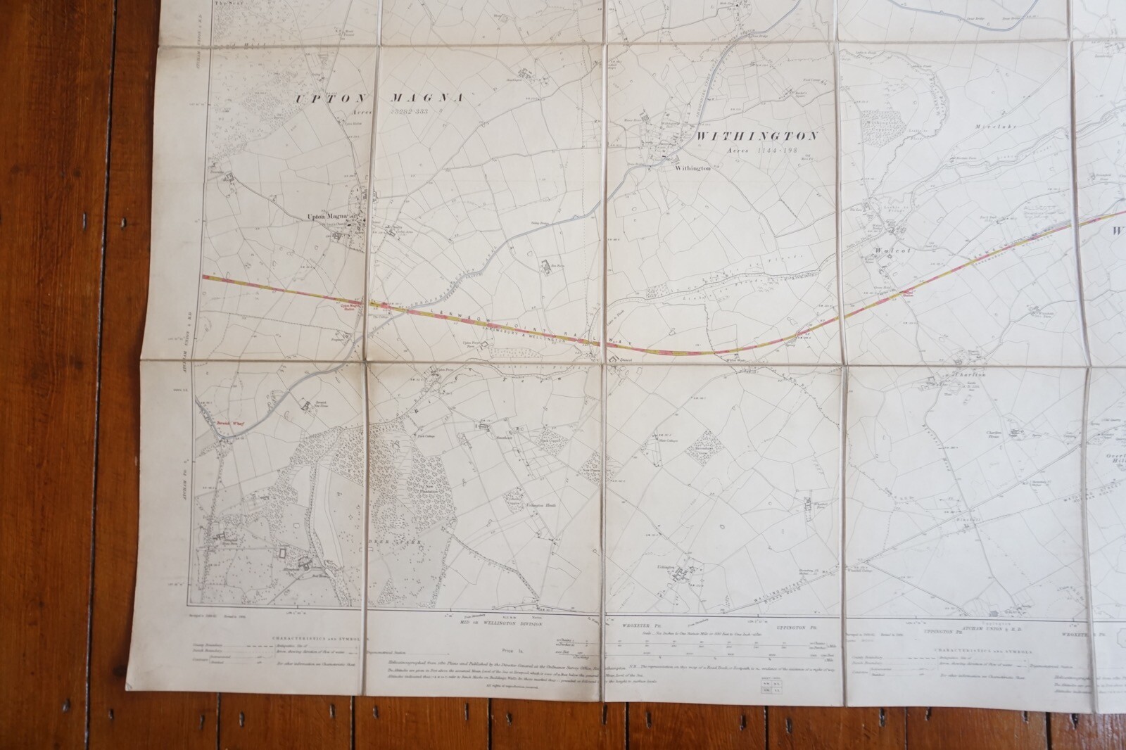 1902 Rodington Upton Magna Shropshire Stanford Ordance Railway Linen Map