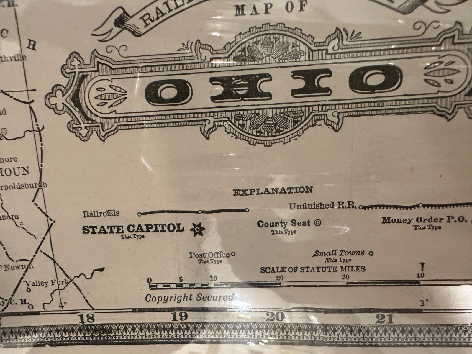Antique, Original Railroad Map of Ohio A.A. Grant, 1887
