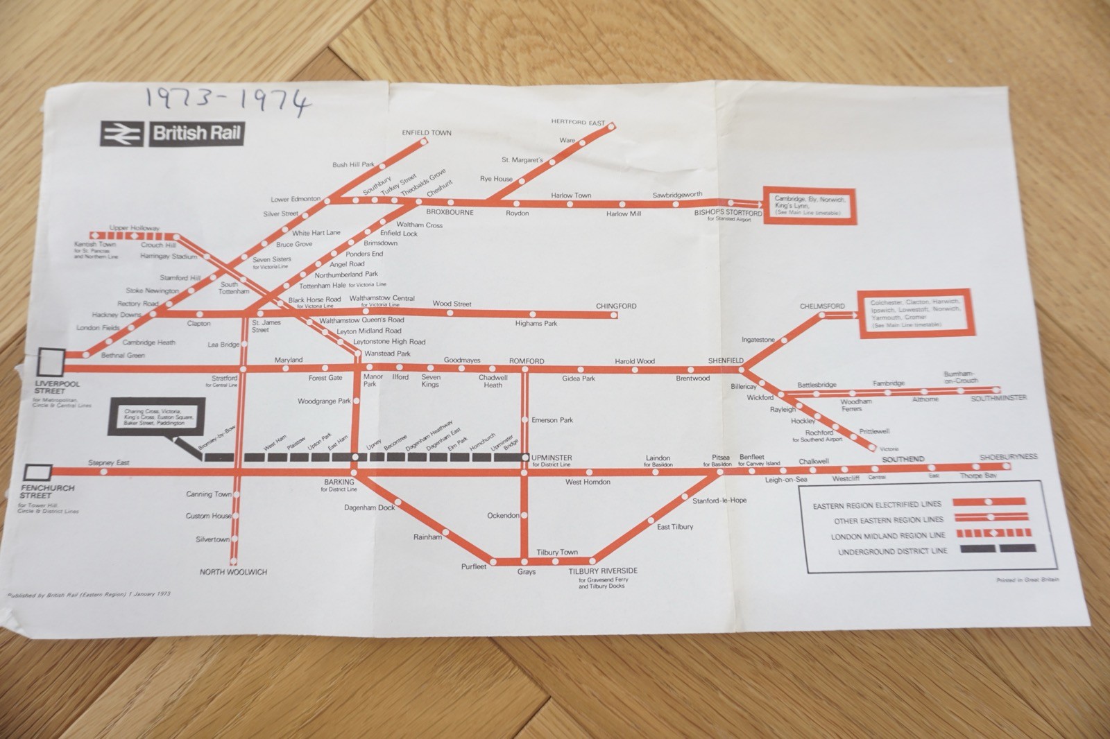 1973 Eastern Region British Rail Railway Map Liverpool & Fenchurch Street