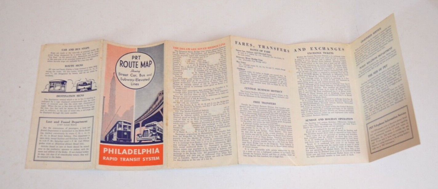 Street Car Bus Subway Map Philadelphia Rapid Transport System 1936