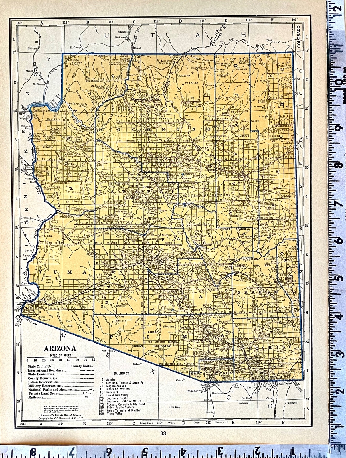 ALABAMA, ARIZONA Original c 1935 County & Railroad Maps. Hammond & Co. 9×12″